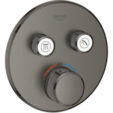 Grohe iebūvējamā dušas termostata SmartControl round virsapmetuma daļa, ar 2 izejām, brushed hard graphite
