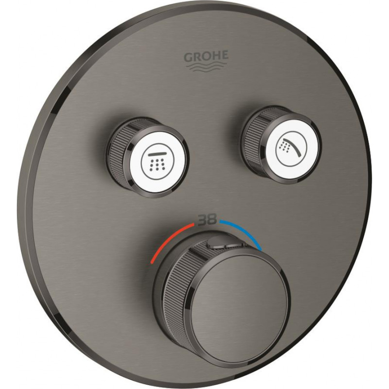 Grohe iebūvējamā dušas termostata SmartControl round virsapmetuma daļa, ar 2 izejām, brushed hard graphite
