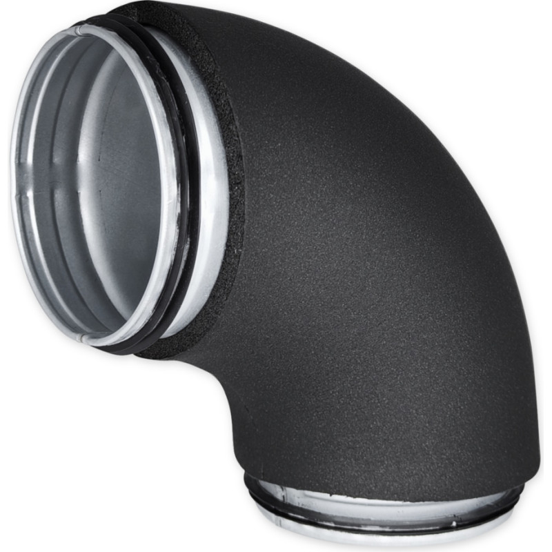 Europlast izolēts līkums metāla, 90°- Ø100mm ar gumijām, presēts, izolācija 19mm