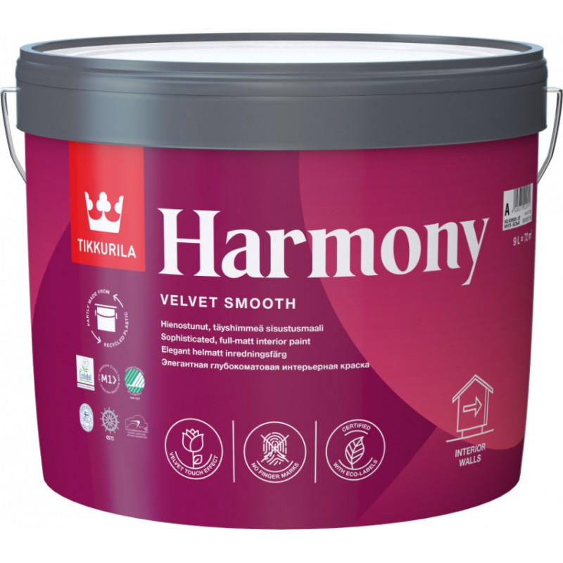 Tikkurila Harmony Pilnīgi matēta iekšdarbu krāsa, A bāze, 9L
