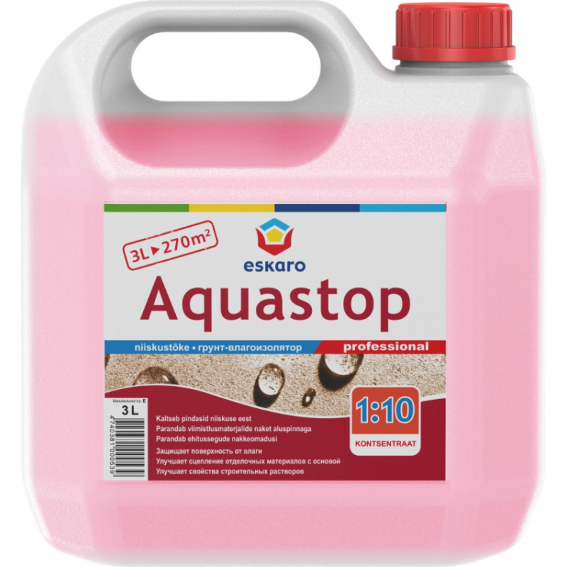 Eskaro Aquastop Professional Būvmaisījumu modificēšanai, betona grīdu un porainu virsmu gruntēšanai, 3L