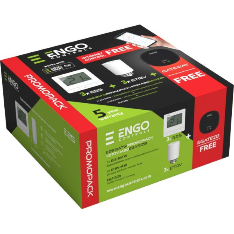 Engo Termostatu komplekts 3 radiatoriem, Balts ar WiFi