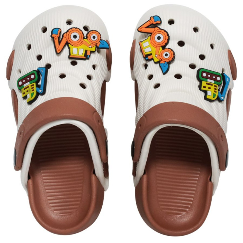 Besk Dārza čības bērnu 22-23.izmērs baltas ar kafijbrūnu malu