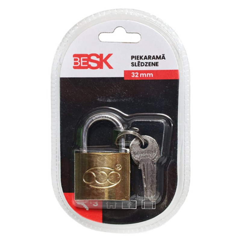 Besk Piekaramā slēdzene ar 3 atslēgām 32mm, 25AR029-3