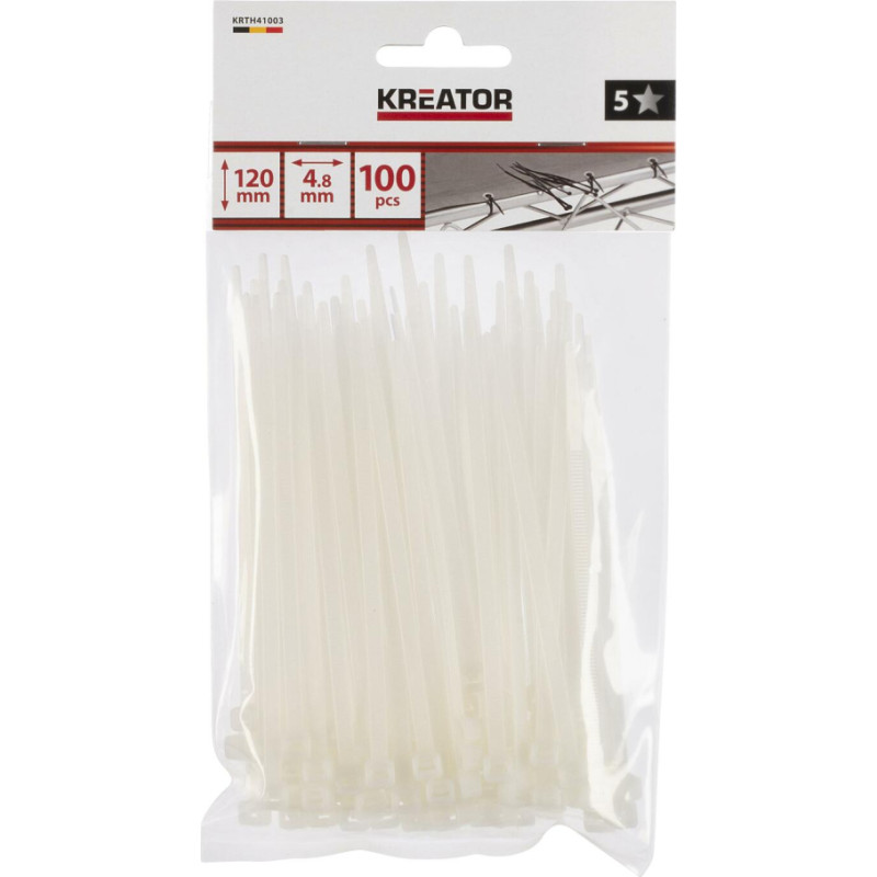 Kreator Plastmasas savilcēji, balti 4,8x120mm, 100 gab., KREATOR KRTH41003