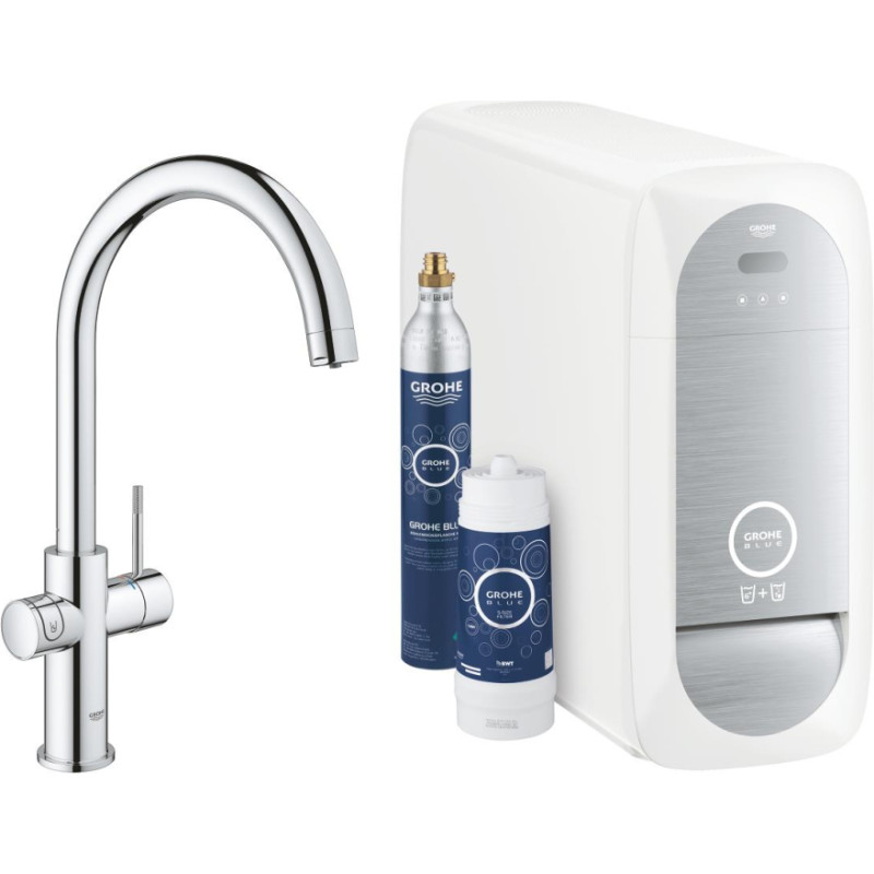 Grohe virtuves izlietnes maisītājs ar filtru Grohe Blue Home, C-veida iztece, hroms