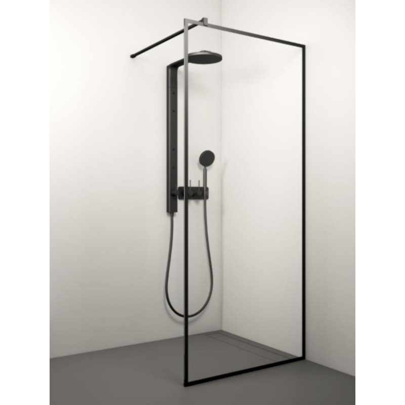 Stikla Serviss dušas siena Kaira Black alu, 1100 mm, h=2000, melns/caurspīdīgs stikls