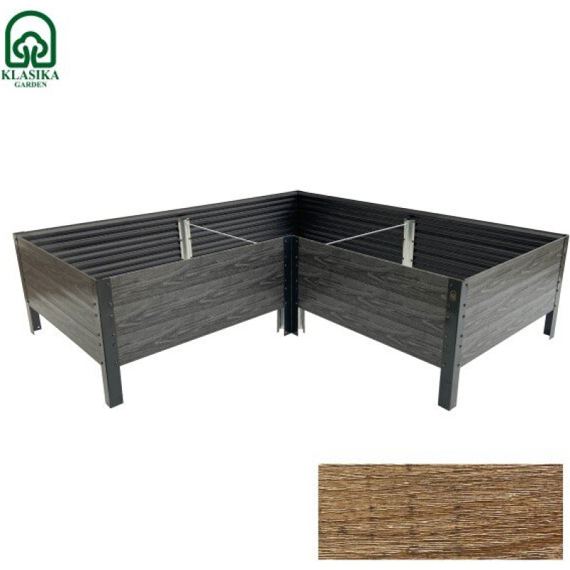 Paaugstinātā dārza dobe KLASIKA Woodlook L – formas, brūna: 146x146x30 cm / gab