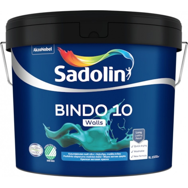 Sadolin Bindo 10 Noturīga pret mazgāšanu, matēta krāsa sienām BW 9L