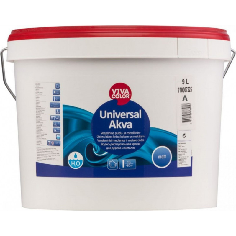 Vivacolor Universal Akva Ūdens bāzes krāsa kokam un metālam, matēta, bāze A, 9L