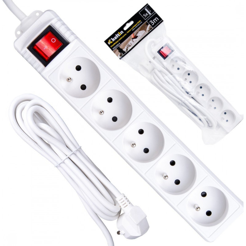 Geko Balta pagarinātāja strāvas vads ar slēdzi, Keltin, K00246B-B, 5 kontaktligzdas, 3m, ar zemējumu