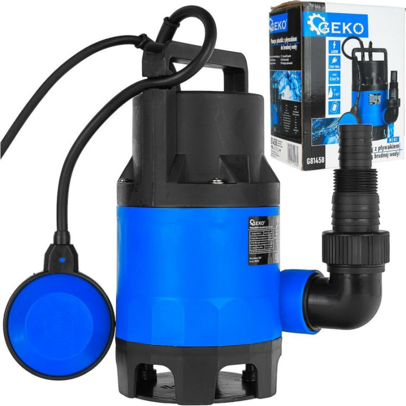 Geko MINI plastmasas iegremdējamais ūdens sūknis ar slēdzi 400 W, 8 m3/h, 5 m, 10 m strāvas kabelis, IPX8, G81458 - gab
