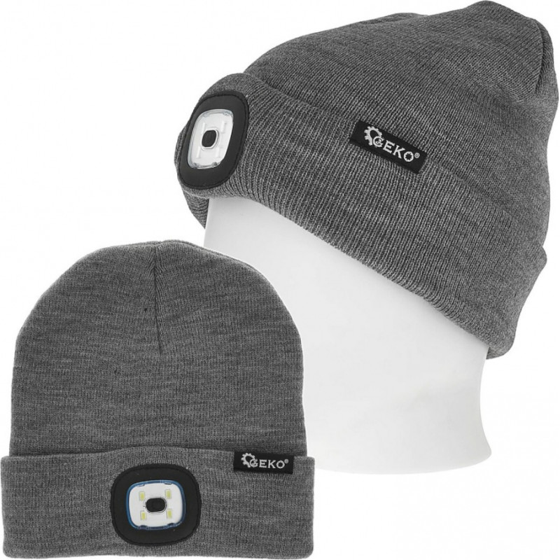 Geko Uzlādējama LED galvas gaismas ziemas cepure, pelēka un melna, GEKO, G90410, 150 lūmeni