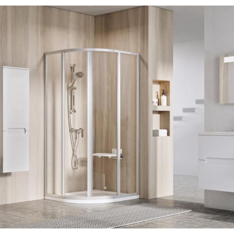 Ravak dušas stūris SKCP4, 900x900 mm, h=1950, r=500, balts/grape
