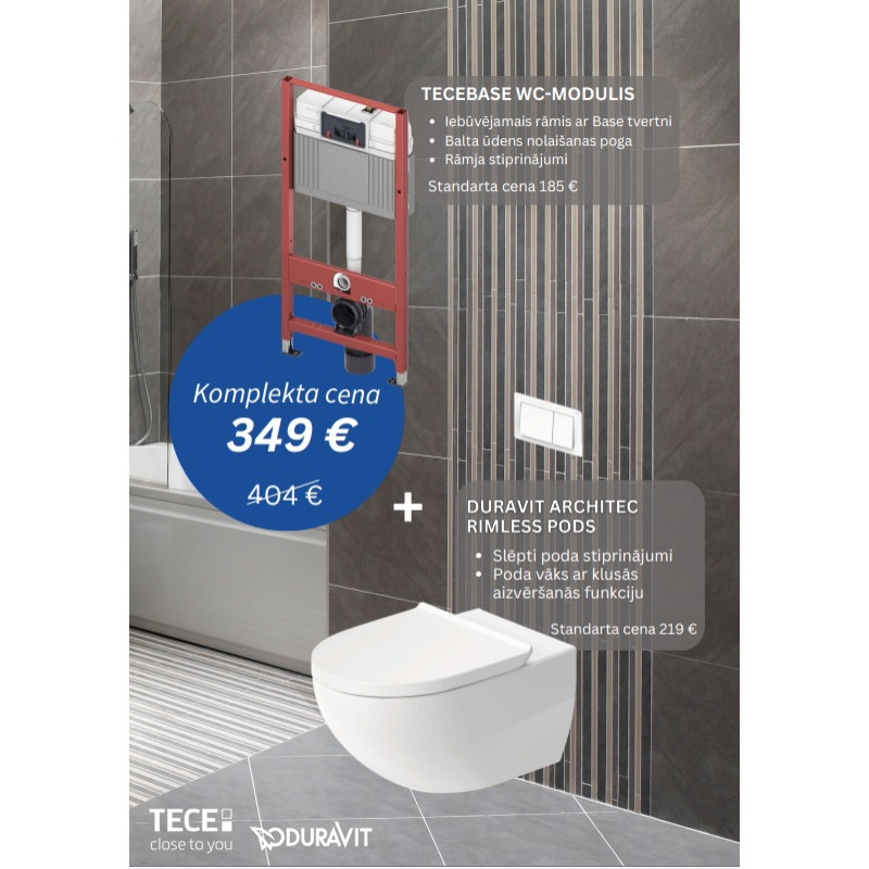 Duravit Komplekts: Rāmis TECEbase (870001) + pods Architec Rimless (45726900A1) + SC vāks + Taustiņš