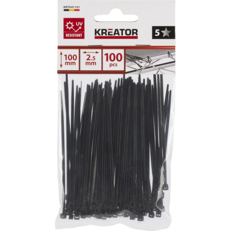 Kreator Plastmasas savilcēji, melni 2,5x100mm, 100 gab., KREATOR, KRTH41101