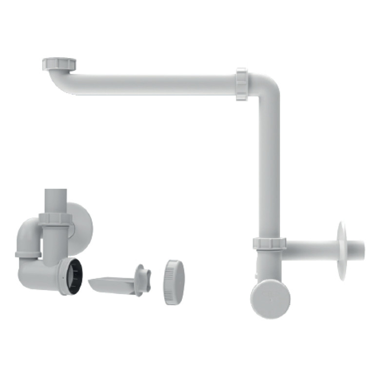 H&L izlietnes sifons, 1¼ x 32 mm, novirzītais, plastmasa, balts