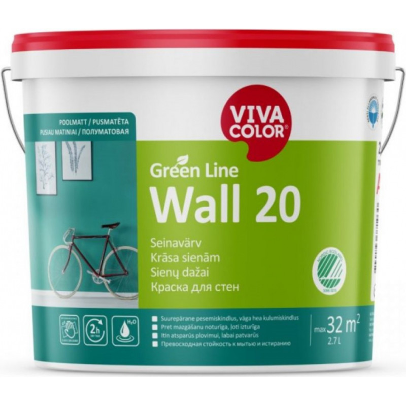 Vivacolor Wall 20 A Sienas krāsa, pusmatēta, bāze A, 2,7L