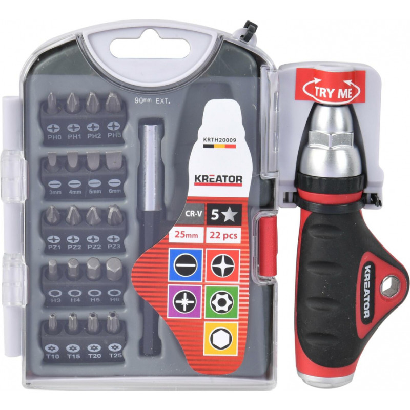 Kreator Skrūvgriežu komplekts SL PH PZ Torx Hex 22 gab. KREATOR KRTH20009