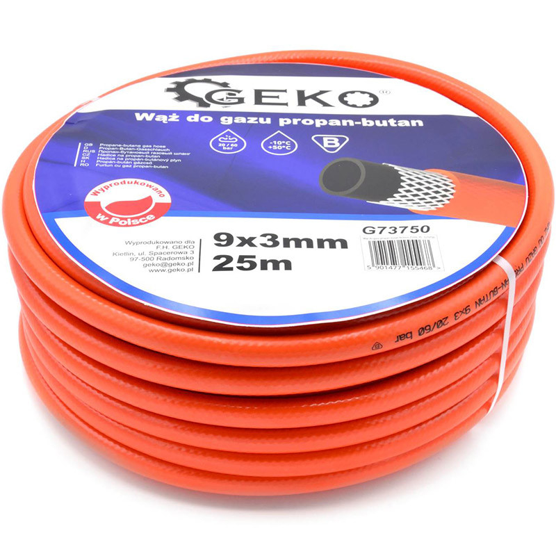 Geko Gāzes šļūtene propāna-butāna 9x3mm 25m GEKO