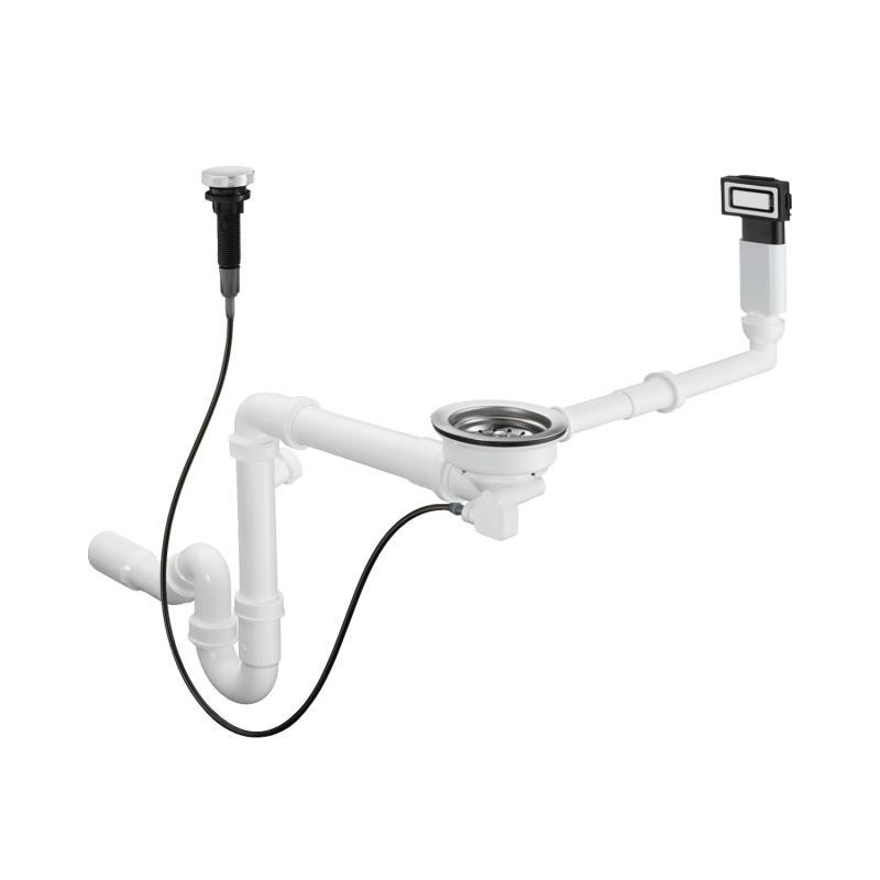 Hansgrohe virtuves izlietnes sifons ar izplūdi un pārplūdi D14-11, 1½ x40/50 mm, pop-up, balta plastmasa