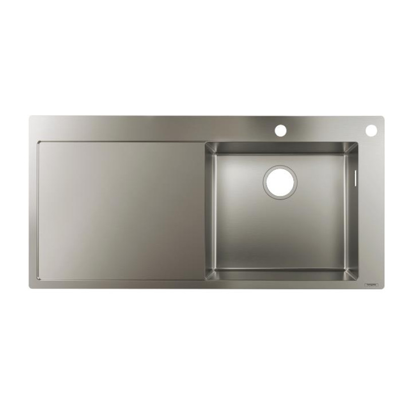 Hansgrohe virtuves izlietne S717-F450, viena bļoda ar plauktu, 1025x490 mm, stainless steel