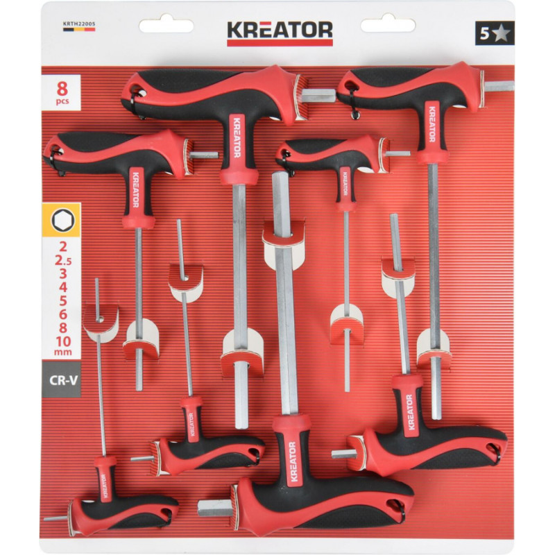 Kreator Seškanšu atslēgu komplekts, T-rokturis,  8 gab KREATOR KRTH22005