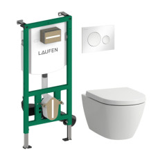 Laufen komplekts-pods ar QR/SC vāku Fiora rimless, rāmis Ineo, taustiņš Moon, balts/balts