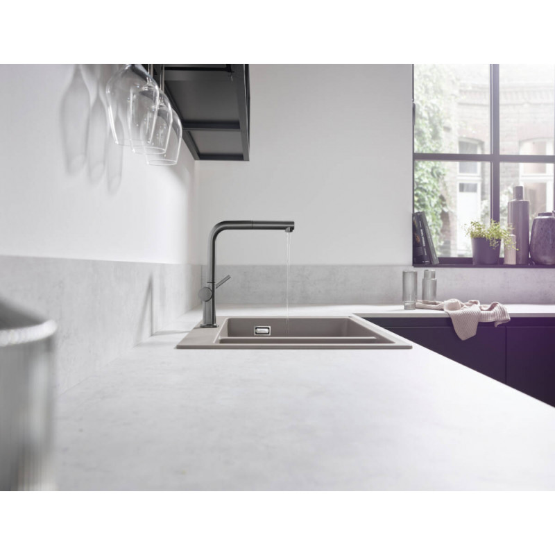 Hansgrohe virtuves izlietnes maisītājs ar izvelkamu dušu Talis M54 270 1jet, brushed black chrome + sBox