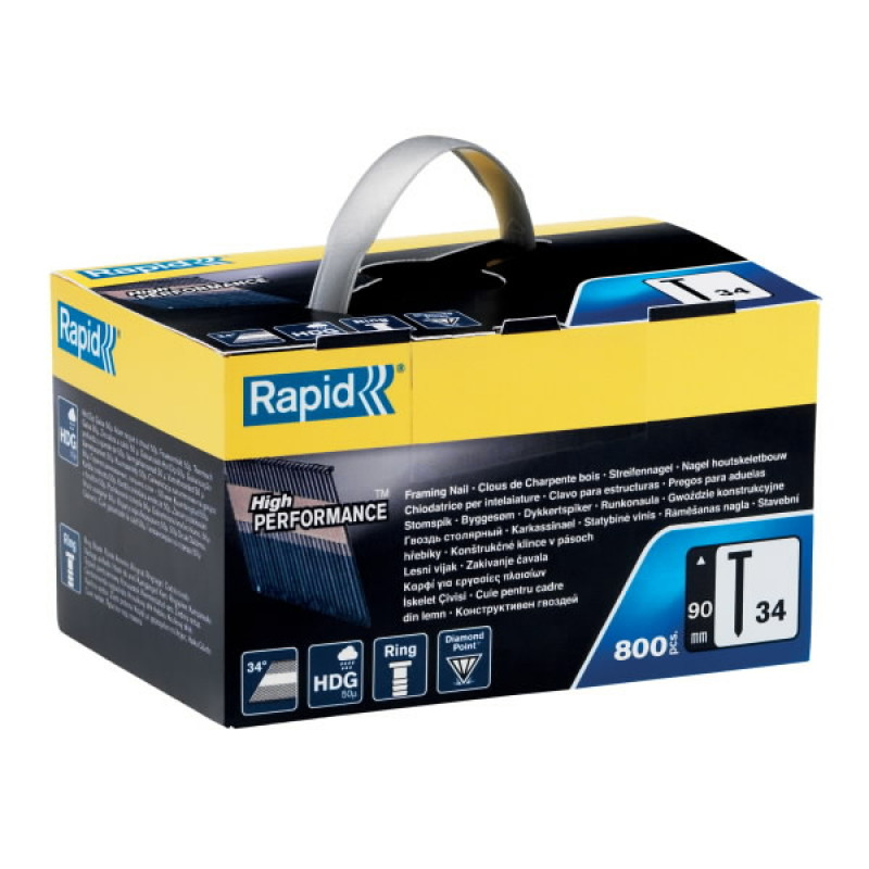 Rapid naglas 34/90mm D-galva cinkotas rievotas 800 gab., Rapid