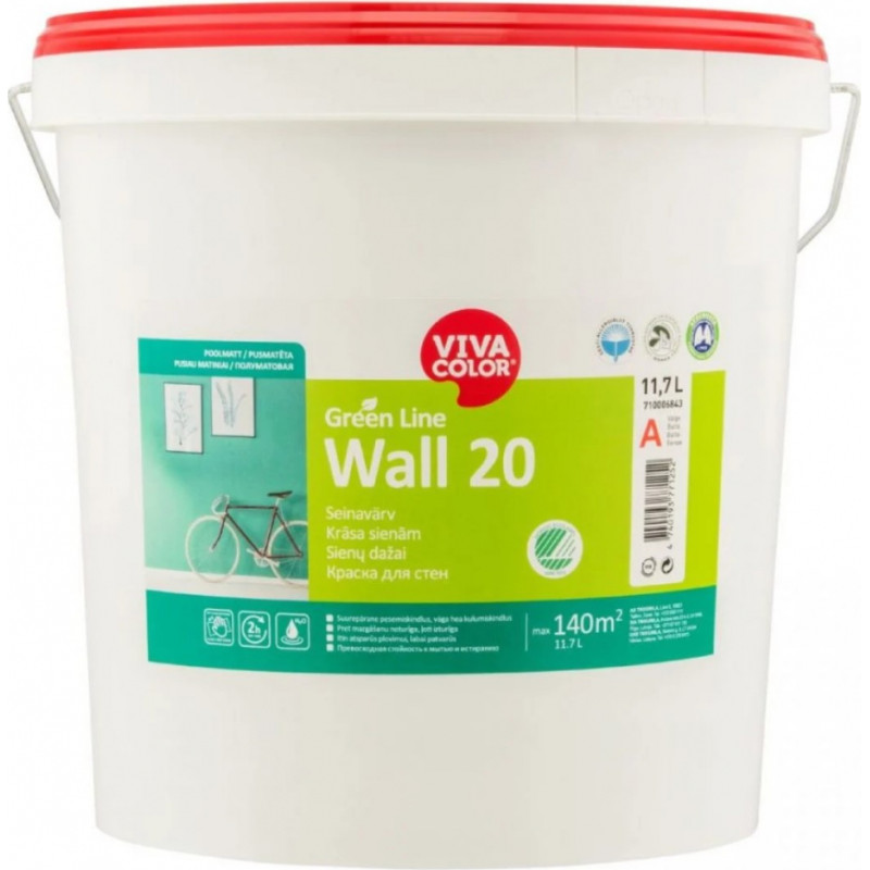 Vivacolor Wall 20 A Sienas krāsa, pusmatēta, bāze A, 11,7L