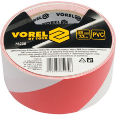 Vorel Brīdinājuma lente, VOREL, 75230, balta/sarkana, 48mm x 33m, PVC, pašlīmējoša