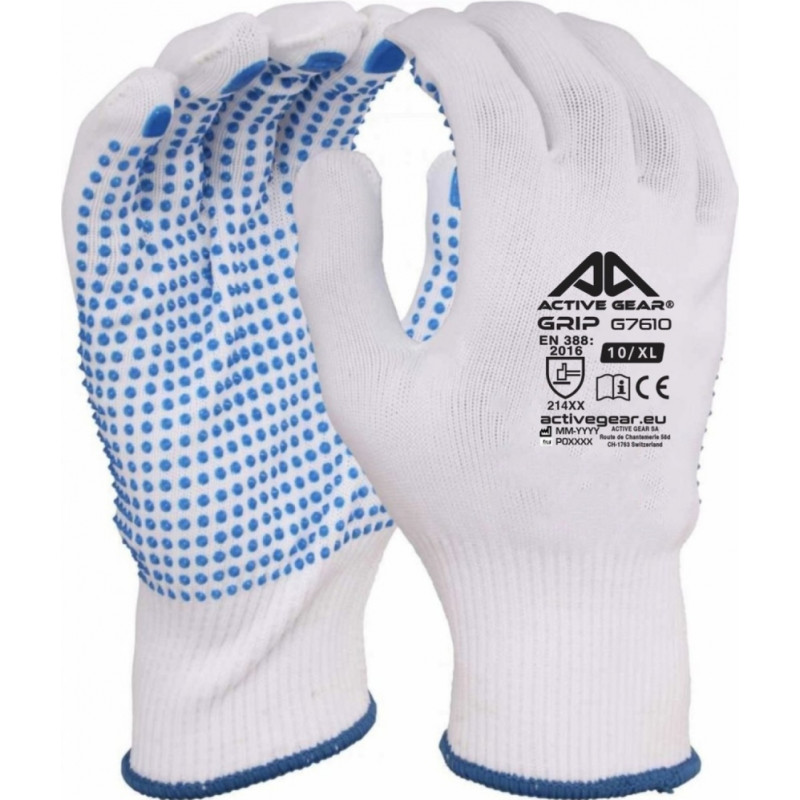 Active Gear Poliestera cimdi ar PVC punktojumu, 10 izm., Active GRIP G7610NP