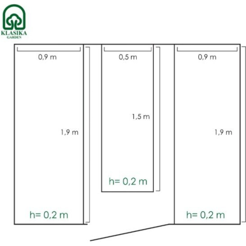 PAAUGSTINĀTO DOBJU KOMPLEKTS KLASIKA GARDEN SILTUMNĪCĀM 3M PLATUMĀ 6M GARUMĀ, dobju augstums 20 cm / gab