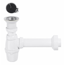 Wirquin izlietnes sifons ar izplūdi un korķi ar ķēdi, 1½ x 40 mm, plastmasa, balts