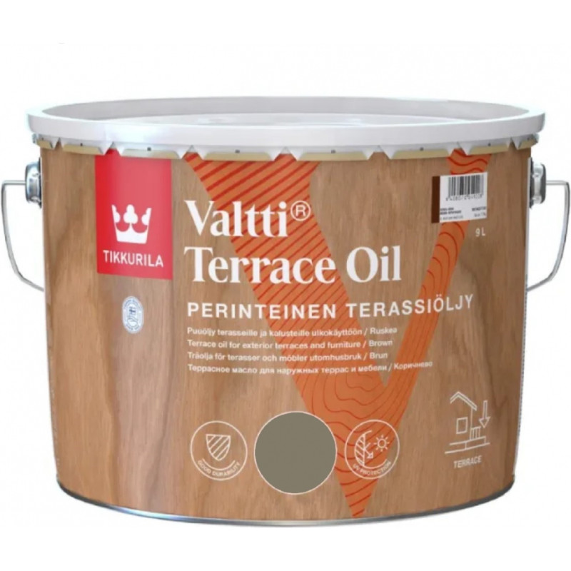 Tikkurila Valtti Terrace Oil Eļļa uz šķīdinātāja bāzes dārza mēbelēm un terasēm, ash grey 9L