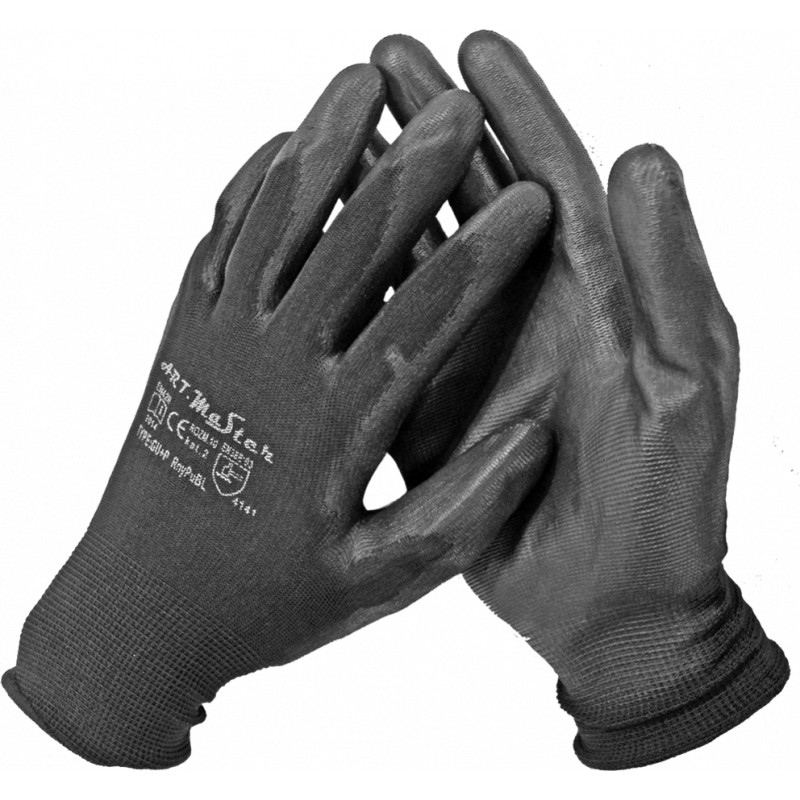 Besk Cimdi poliester ar melnu PU pārkl.  9.izm B+B