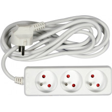 Vorel Pagarinātāja vads ar zemi 3m, VOREL, 72504, 3 kontaktligzdas, 10A, balts