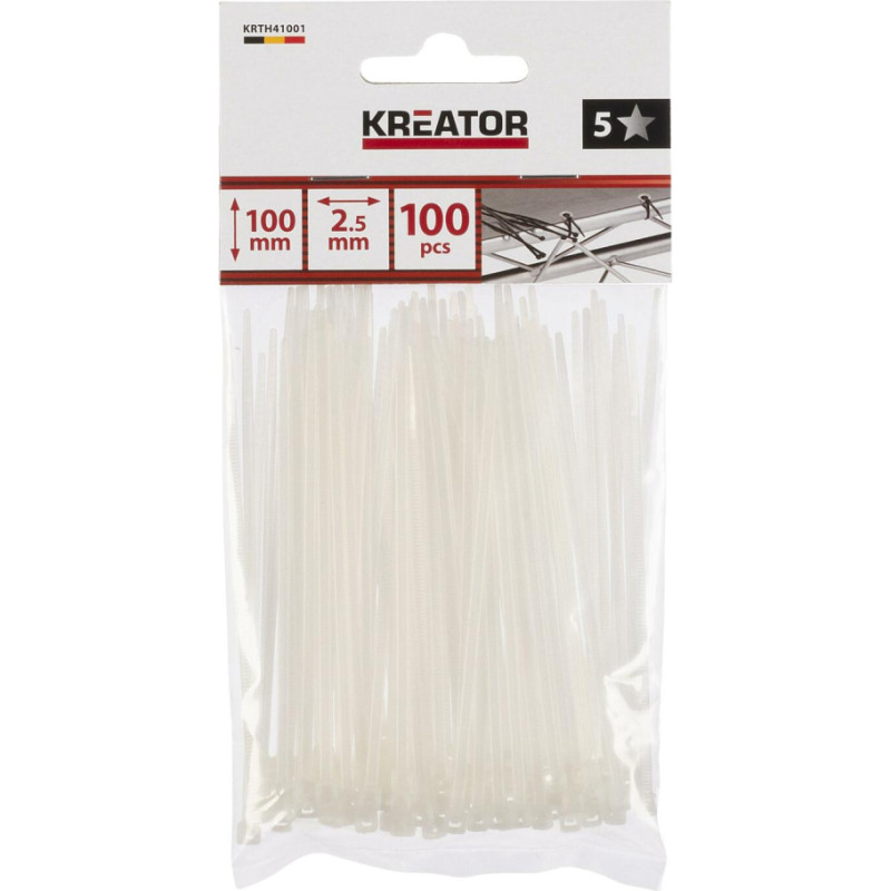Kreator Plastmasas savilcēji, balti, 2,5x100mm, 100 gab., KREATOR KRTH41001
