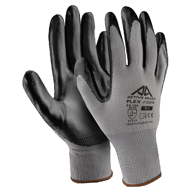 Active Gear Cimdi ar melnu nitrila pārklājumu ACTIVE FLEX F3220 X12 PE, 9/L izm ACTIVE GEAR