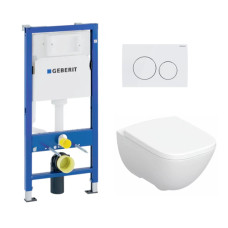 Geberit komplekts - pods ar QR/SC vāku Modo rimfree, rāmis Duofix Basic Delta un taustiņš Delta20 (balts)