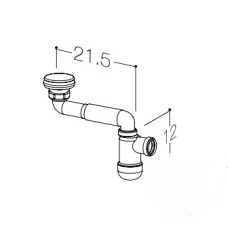 Kame izlietnes sifons ar izplūdi, novirzītais, plastmasa, balts