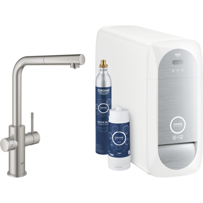 Grohe virtuves izlietnes maisītājs ar filtru Grohe Blue Home, L-veida iztece, supersteel