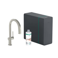 Hansgrohe virtuves izlietnes maisītājs ar izvelkamu dušu Aqittura M91 SodaSystem 210, stainless steel optic +