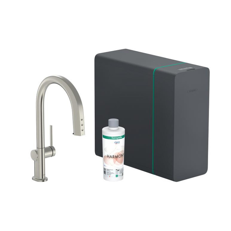Hansgrohe virtuves izlietnes maisītājs ar izvelkamu dušu Aqittura M91 SodaSystem 210, stainless steel optic +