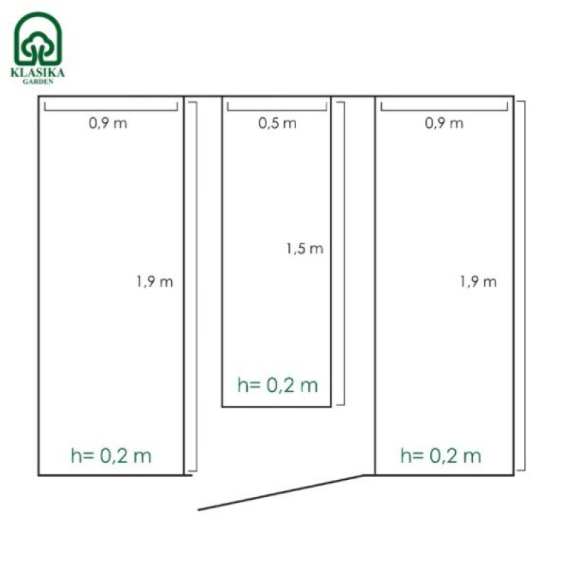 PAAUGSTINĀTO DOBJU KOMPLEKTS KLASIKA GARDEN SILTUMNĪCĀM 3M PLATUMĀ 2M GARUMĀ, dobju augstums 20 cm / gab