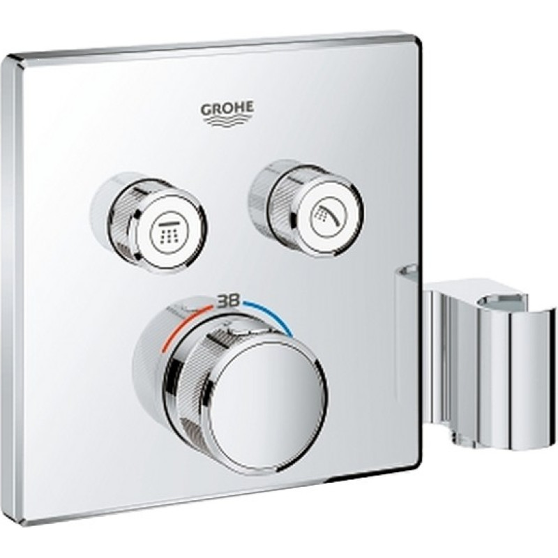 Grohe iebūvējamā dušas termostata SmartControl virsapmetuma daļa, ar 2 izejām, ar dušas turētāju, hroms