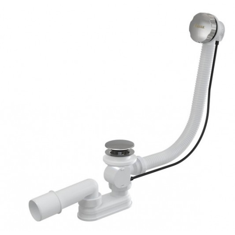 Ravak Vannas sifons ar pārplūdes sistēmu, plastmasas, d=40/50mm, trose 570mm, balts/hroms (X01766)