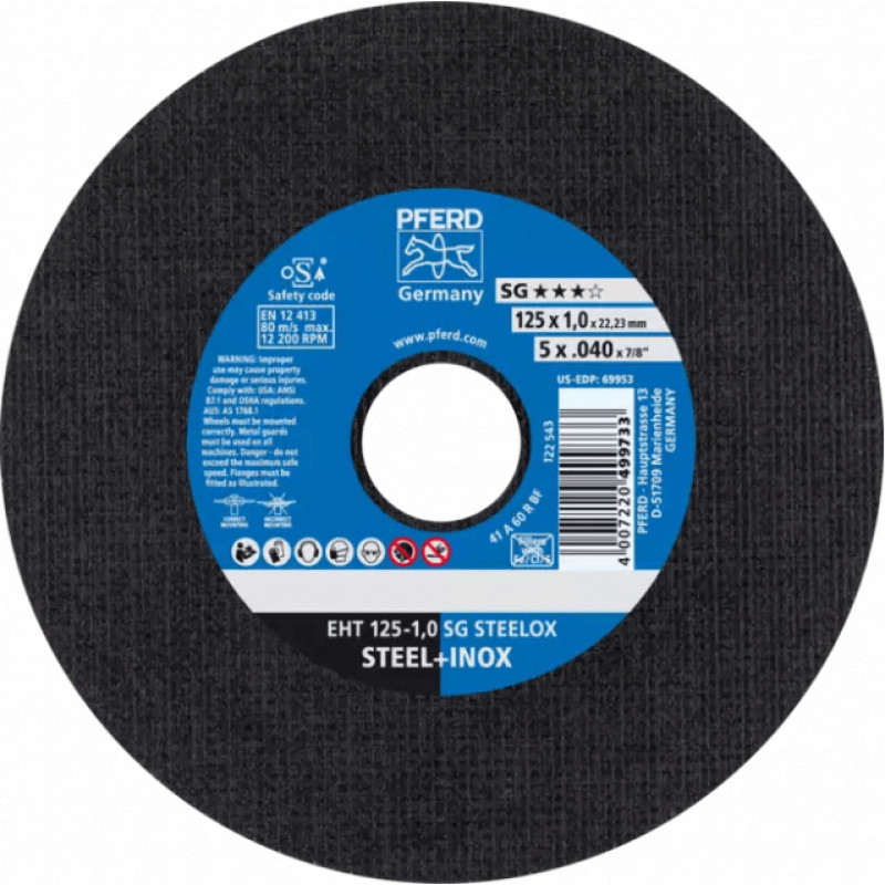 Pferd Tērauda, nerūsējošā tērauda griešanas disks PFERD EHT 125x1,0mm A60 R SG-INOX