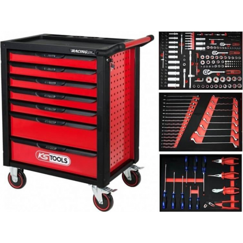 Kstools Instrumentu ratiņi KS TOOLS RACINGline ar instrumentiem (215 gab.), 7 atvilktnes